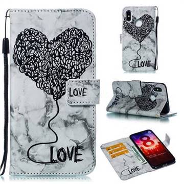 Marble Heart PU Leather Wallet Phone Case for Xiaomi Mi 8 - Black
