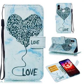Marble Heart PU Leather Wallet Phone Case for Xiaomi Mi 8 - Blue