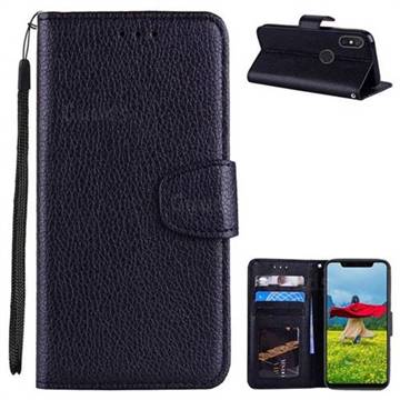 Litchi Pattern PU Leather Wallet Case for Xiaomi Mi 8 - Black