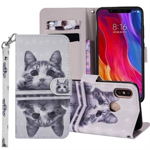 Mirror Cat 3D Painted Leather Phone Wallet Case Cover for Xiaomi Mi 8