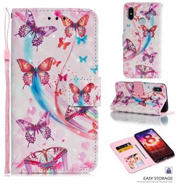 Ribbon Flying Butterfly 3D Painted Leather Phone Wallet Case for Xiaomi Mi 8
