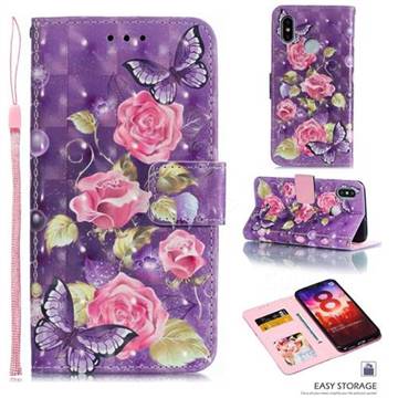 Purple Butterfly Flower 3D Painted Leather Phone Wallet Case for Xiaomi Mi 8