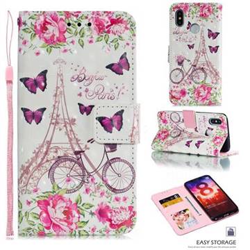Bicycle Flower Tower 3D Painted Leather Phone Wallet Case for Xiaomi Mi 8