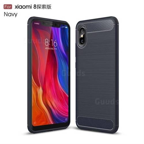 Luxury Carbon Fiber Brushed Wire Drawing Silicone TPU Back Cover for Xiaomi Mi 8 Explorer - Navy
