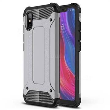 King Kong Armor Premium Shockproof Dual Layer Rugged Hard Cover for Xiaomi Mi 8 Explorer - Silver Grey