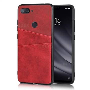 Simple Calf Card Slots Mobile Phone Back Cover for Xiaomi Mi 8 Lite / Mi 8 Youth / Mi 8X - Red