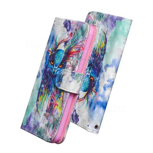 Watercolor Owl 3D Painted Leather Wallet Case for Xiaomi Mi 8 Lite / Mi 8 Youth / Mi 8X