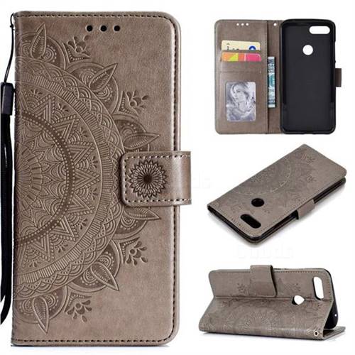Intricate Embossing Datura Leather Wallet Case for Xiaomi Mi 8 Lite / Mi 8 Youth / Mi 8X - Gray