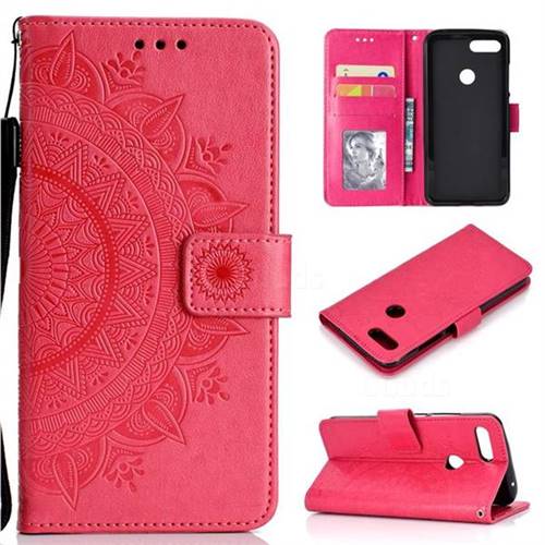 Intricate Embossing Datura Leather Wallet Case for Xiaomi Mi 8 Lite / Mi 8 Youth / Mi 8X - Rose Red