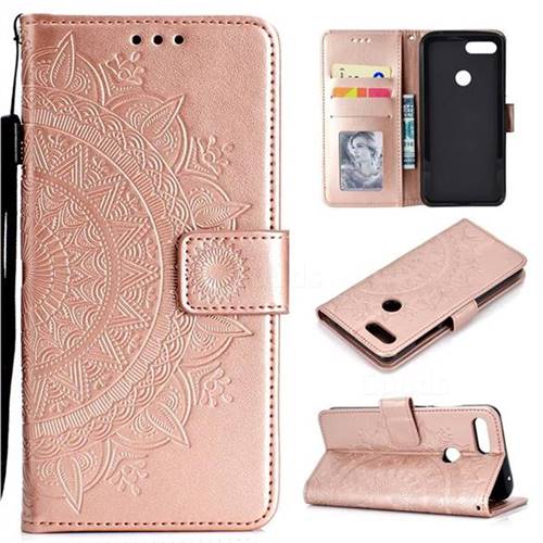 Intricate Embossing Datura Leather Wallet Case for Xiaomi Mi 8 Lite / Mi 8 Youth / Mi 8X - Rose Gold