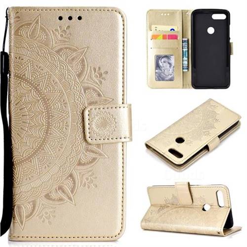 Intricate Embossing Datura Leather Wallet Case for Xiaomi Mi 8 Lite / Mi 8 Youth / Mi 8X - Golden