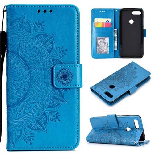 Intricate Embossing Datura Leather Wallet Case for Xiaomi Mi 8 Lite / Mi 8 Youth / Mi 8X - Blue