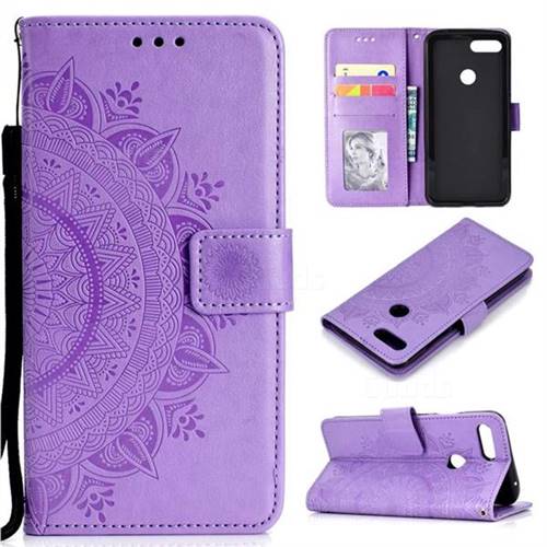Intricate Embossing Datura Leather Wallet Case for Xiaomi Mi 8 Lite / Mi 8 Youth / Mi 8X - Purple