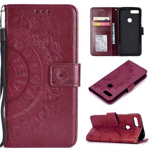 Intricate Embossing Datura Leather Wallet Case for Xiaomi Mi 8 Lite / Mi 8 Youth / Mi 8X - Brown