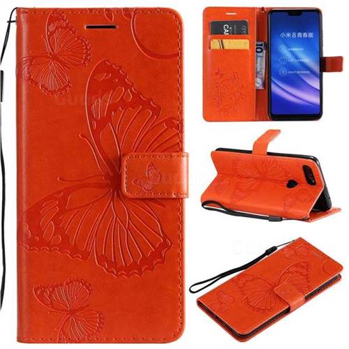 Embossing 3D Butterfly Leather Wallet Case for Xiaomi Mi 8 Lite / Mi 8 Youth / Mi 8X - Orange