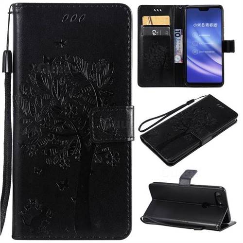 Embossing Butterfly Tree Leather Wallet Case for Xiaomi Mi 8 Lite / Mi 8 Youth / Mi 8X - Black