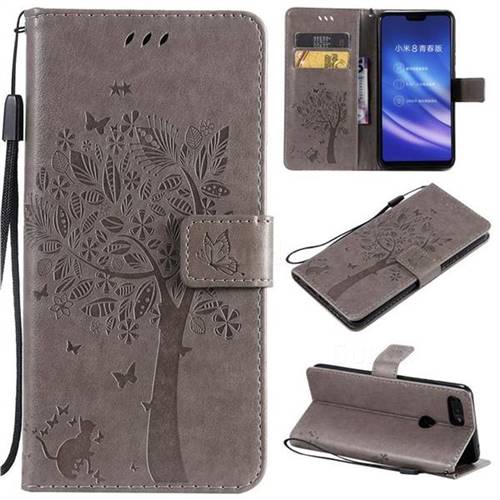Embossing Butterfly Tree Leather Wallet Case for Xiaomi Mi 8 Lite / Mi 8 Youth / Mi 8X - Grey