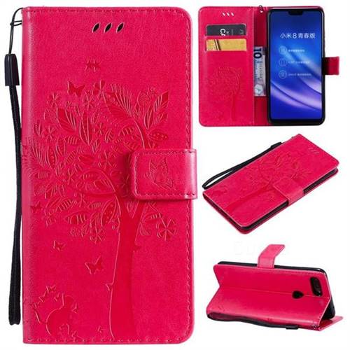 Embossing Butterfly Tree Leather Wallet Case for Xiaomi Mi 8 Lite / Mi 8 Youth / Mi 8X - Rose