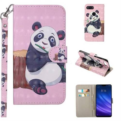 Happy Panda 3D Painted Leather Phone Wallet Case Cover for Xiaomi Mi 8 Lite / Mi 8 Youth / Mi 8X