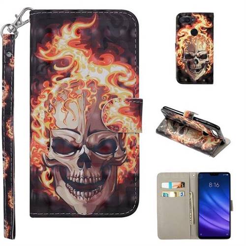 Flame Skull 3D Painted Leather Phone Wallet Case Cover for Xiaomi Mi 8 Lite / Mi 8 Youth / Mi 8X