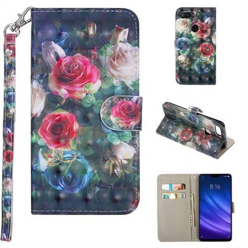 Rose Flower 3D Painted Leather Phone Wallet Case Cover for Xiaomi Mi 8 Lite / Mi 8 Youth / Mi 8X