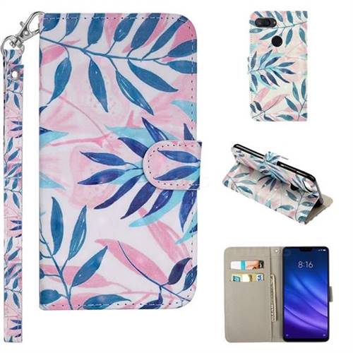 Green Leaf 3D Painted Leather Phone Wallet Case Cover for Xiaomi Mi 8 Lite / Mi 8 Youth / Mi 8X