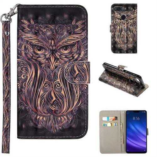 Tribal Owl 3D Painted Leather Phone Wallet Case Cover for Xiaomi Mi 8 Lite / Mi 8 Youth / Mi 8X