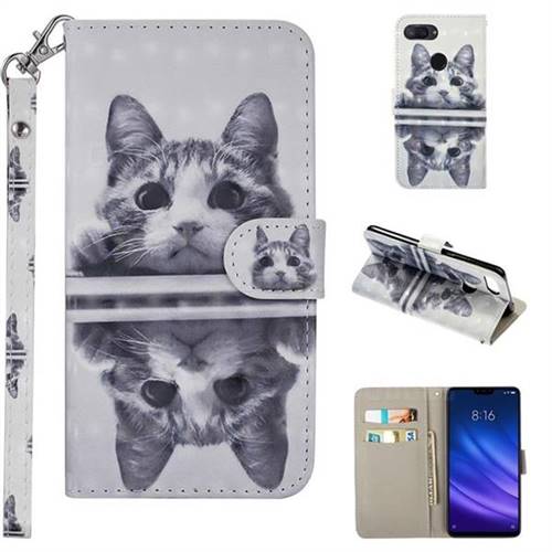 Mirror Cat 3D Painted Leather Phone Wallet Case Cover for Xiaomi Mi 8 Lite / Mi 8 Youth / Mi 8X