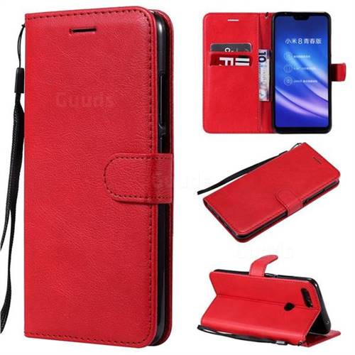 Retro Greek Classic Smooth PU Leather Wallet Phone Case for Xiaomi Mi 8 Lite / Mi 8 Youth / Mi 8X - Red