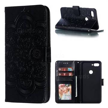 Intricate Embossing Datura Solar Leather Wallet Case for Xiaomi Mi 8 Lite / Mi 8 Youth / Mi 8X - Black