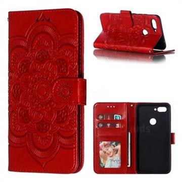 Intricate Embossing Datura Solar Leather Wallet Case for Xiaomi Mi 8 Lite / Mi 8 Youth / Mi 8X - Red