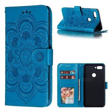 Intricate Embossing Datura Solar Leather Wallet Case for Xiaomi Mi 8 Lite / Mi 8 Youth / Mi 8X - Blue