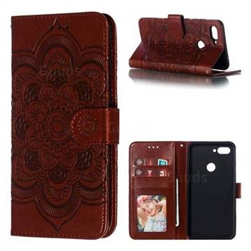 Intricate Embossing Datura Solar Leather Wallet Case for Xiaomi Mi 8 Lite / Mi 8 Youth / Mi 8X - Brown