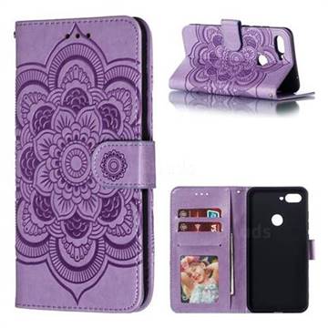 Intricate Embossing Datura Solar Leather Wallet Case for Xiaomi Mi 8 Lite / Mi 8 Youth / Mi 8X - Purple