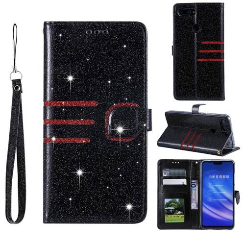 Retro Stitching Glitter Leather Wallet Phone Case for Xiaomi Mi 8 Lite / Mi 8 Youth / Mi 8X - Black