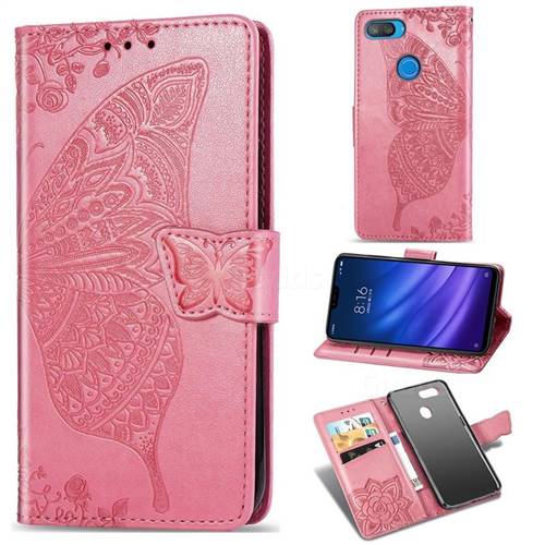 Embossing Mandala Flower Butterfly Leather Wallet Case for Xiaomi Mi 8 Lite / Mi 8 Youth / Mi 8X - Pink