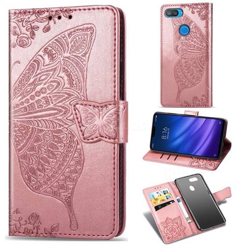 Embossing Mandala Flower Butterfly Leather Wallet Case for Xiaomi Mi 8 Lite / Mi 8 Youth / Mi 8X - Rose Gold