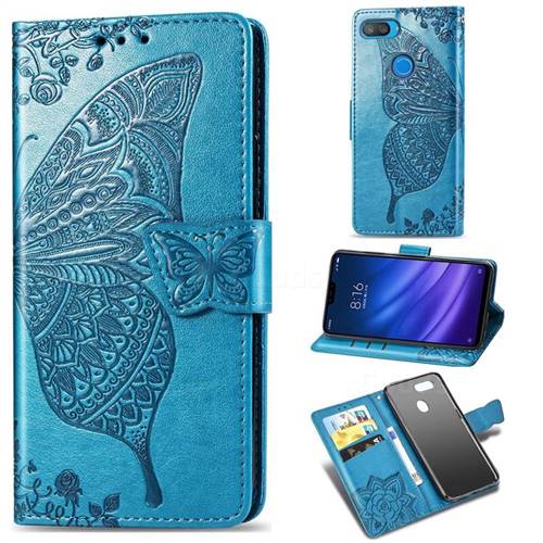 Embossing Mandala Flower Butterfly Leather Wallet Case for Xiaomi Mi 8 Lite / Mi 8 Youth / Mi 8X - Blue