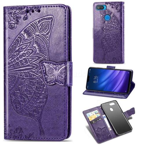 Embossing Mandala Flower Butterfly Leather Wallet Case for Xiaomi Mi 8 Lite / Mi 8 Youth / Mi 8X - Dark Purple
