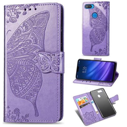 Embossing Mandala Flower Butterfly Leather Wallet Case for Xiaomi Mi 8 Lite / Mi 8 Youth / Mi 8X - Light Purple