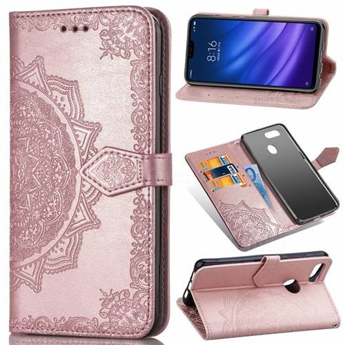 Embossing Imprint Mandala Flower Leather Wallet Case for Xiaomi Mi 8 Lite / Mi 8 Youth / Mi 8X - Rose Gold