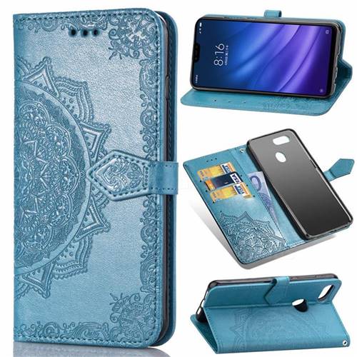 Embossing Imprint Mandala Flower Leather Wallet Case for Xiaomi Mi 8 Lite / Mi 8 Youth / Mi 8X - Blue