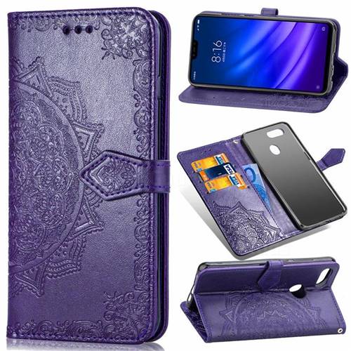 Embossing Imprint Mandala Flower Leather Wallet Case for Xiaomi Mi 8 Lite / Mi 8 Youth / Mi 8X - Purple