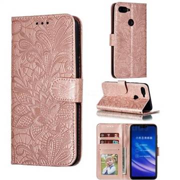 Intricate Embossing Lace Jasmine Flower Leather Wallet Case for Xiaomi Mi 8 Lite / Mi 8 Youth / Mi 8X - Rose Gold