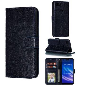 Intricate Embossing Lace Jasmine Flower Leather Wallet Case for Xiaomi Mi 8 Lite / Mi 8 Youth / Mi 8X - Dark Blue