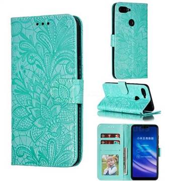 Intricate Embossing Lace Jasmine Flower Leather Wallet Case for Xiaomi Mi 8 Lite / Mi 8 Youth / Mi 8X - Green