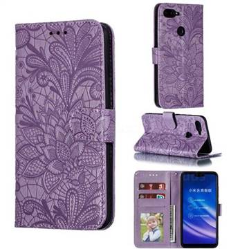 Intricate Embossing Lace Jasmine Flower Leather Wallet Case for Xiaomi Mi 8 Lite / Mi 8 Youth / Mi 8X - Purple