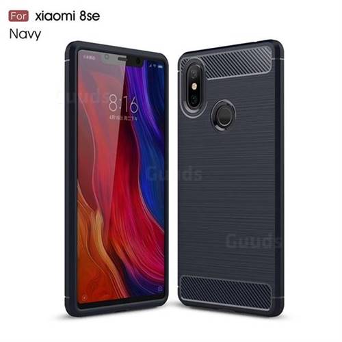 Luxury Carbon Fiber Brushed Wire Drawing Silicone TPU Back Cover for Xiaomi Mi 8 SE - Navy