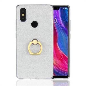 Luxury Soft TPU Glitter Back Ring Cover with 360 Rotate Finger Holder Buckle for Xiaomi Mi 8 SE - White