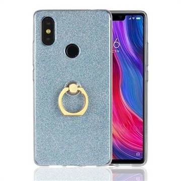 Luxury Soft TPU Glitter Back Ring Cover with 360 Rotate Finger Holder Buckle for Xiaomi Mi 8 SE - Blue